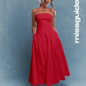 Missguided Bold Red Strapless Dress